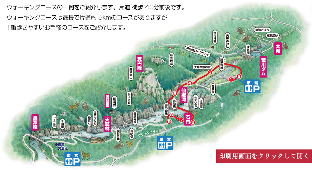 昇仙峡クリスタルサウンドウォーキングコース 一例